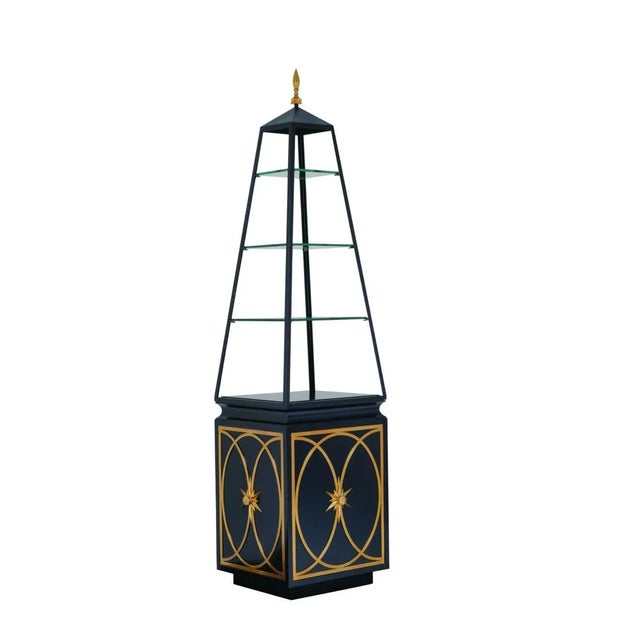 Textured Black Lacquer Finished Open Etagere with Soft Brass Accents