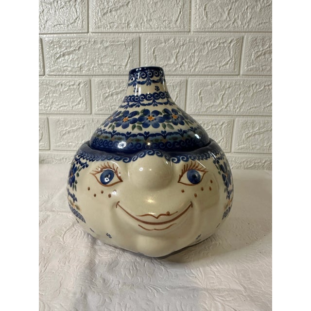 Vena Unikat Polish Pottery Face Jar – Hand-Painted & Signed. For Sale In Dallas - Image 6 of 9