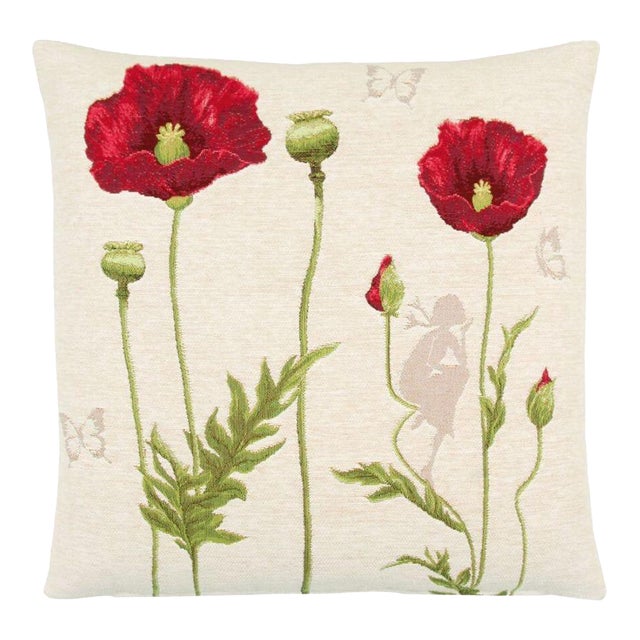 Grand Poppies II Tapestry Cushion With Feather Filler - 46x46cm (18"x18") For Sale