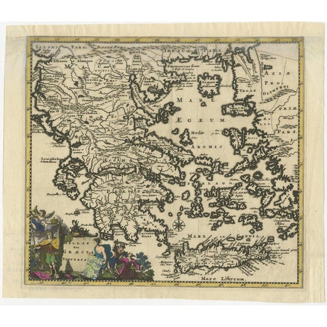 Hellas seu Graecia Universa is a finely detailed late-17th-century map of Greece and the Aegean world, issued by Philipp...