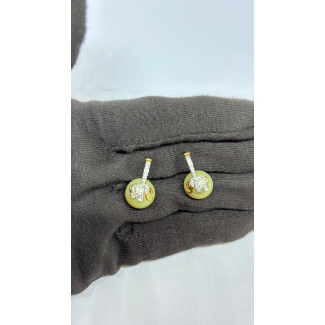 Modern Natural Ruby, Lapis, & Diamond Earring in 14k Gold For Sale - Image 3 of 8