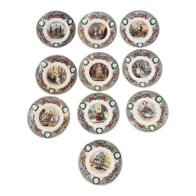 Circa 1840s Creil Et Montereau Political Portrait Plates- Set of 10 For Sale