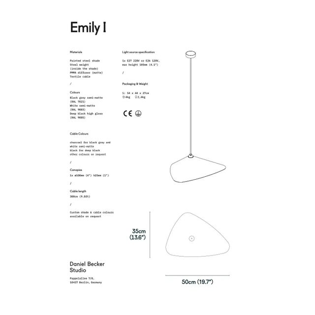 Metal Daniel Becker 'Emily I' Pendant Lamp in Glossy Black for Moss Objects For Sale - Image 7 of 12