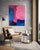 Pink & Blue Composition Original Abstract Colorfield Painting on 46.5” by 36” Un Stretched 20 Oz Canvas For Sale - Image 4 of 7