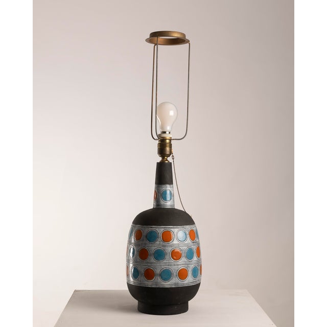 Black European Polychrome Ceramic Table Lamp, 1960s For Sale - Image 8 of 11