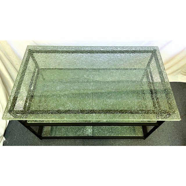 Metal Miami Modern Style Thick Crackle Glass Table With Shelves For Sale - Image 7 of 12