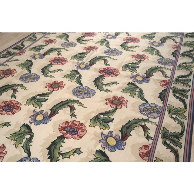 9x12 Vintage Aubusson Flat Weave Wool Rug, Ivory Garden Blossom For Sale - Image 9 of 12