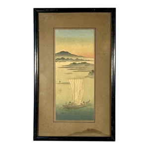 Early 20th Century Japanese Woodblock Fishing Pillar Print by Shoda Koho