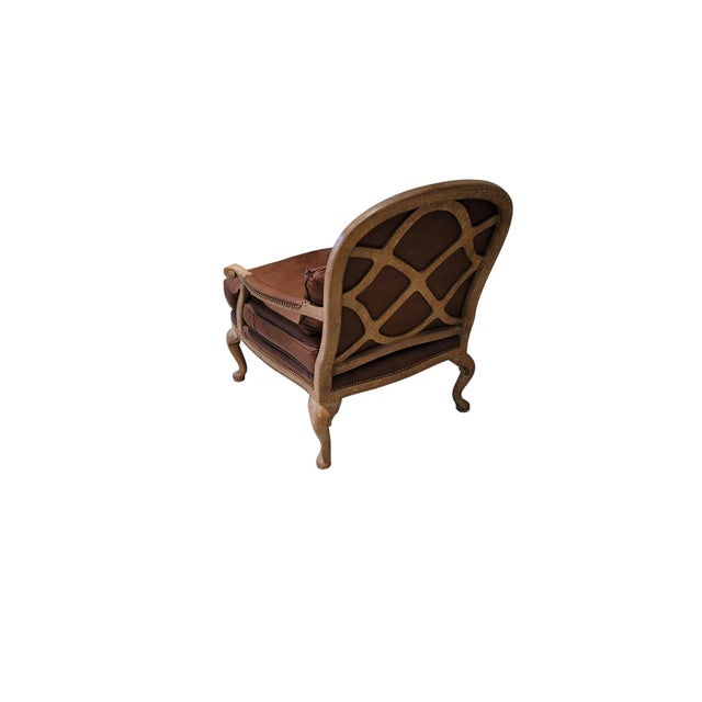 French Louis XV Revival Leather Fauteuil Lounge Chair With Pierced Fretwork Back For Sale - Image 12 of 14