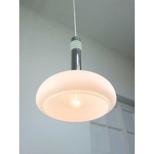 Mid-Century Danish Chrome & Opaline Pendant Lamp, 1960s For Sale - Image 3 of 12