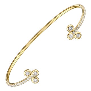 1.75 Carat Micro-Pave Diamond Open Bangle Bracelet 18 Karat Yellow Gold For Sale