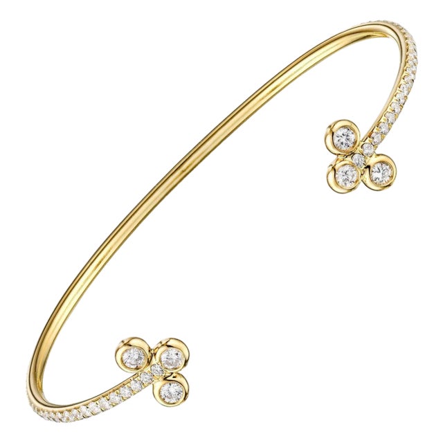 1.75 Carat Micro-Pave Diamond Open Bangle Bracelet 18 Karat Yellow Gold For Sale