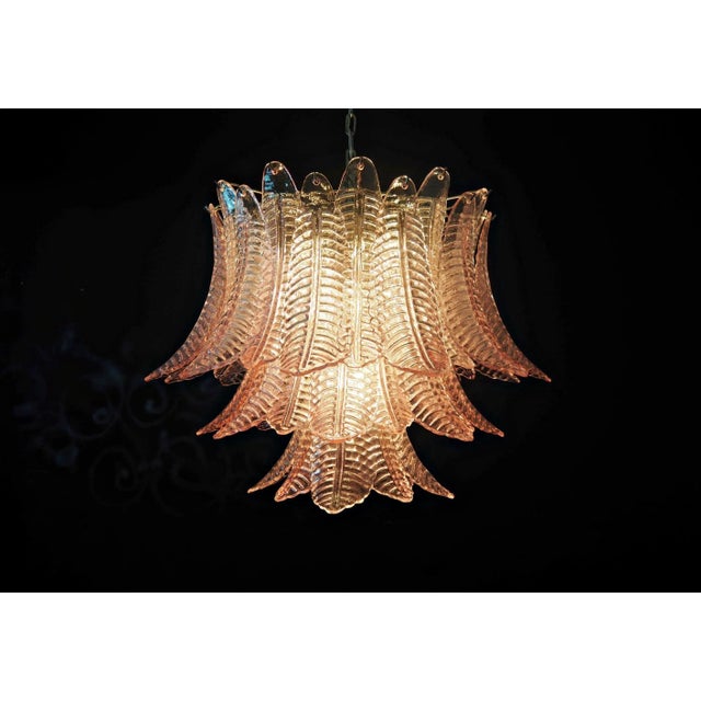 Glass Italian Murano Three-Tier Pink Felci Glass Chandelier- 48 Glasses For Sale - Image 7 of 10