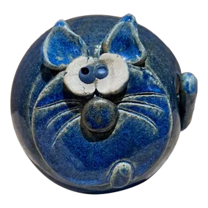 1970s Blue Cat Piggy Bank Art Pottery Coin Bank