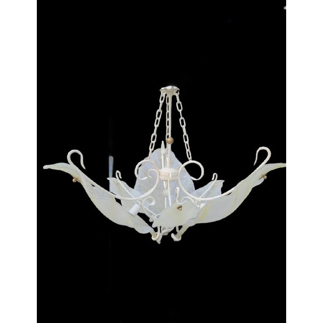 Rare Massive Murano Suspended Blown Glass Frosted Leaf 3 Light Chandelier Light Fixture For Sale - Image 11 of 17