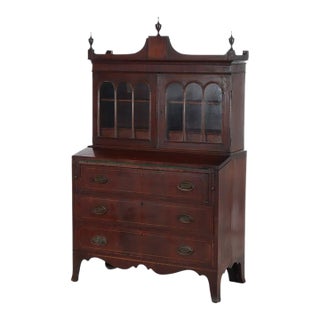Diminuative Antique Federal Hepplewhite Mahogany & Inlay Secretary C1830 For Sale