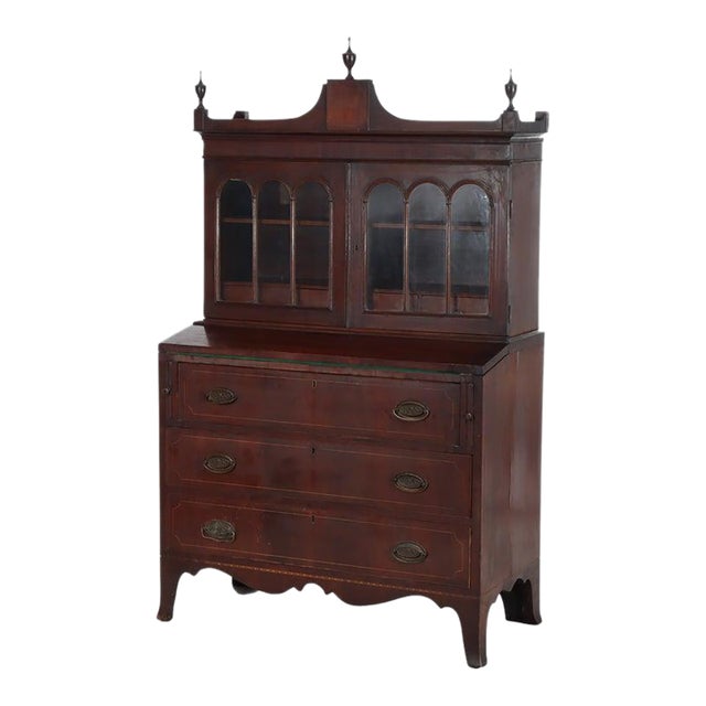 Diminuative Antique Federal Hepplewhite Mahogany & Inlay Secretary C1830 For Sale