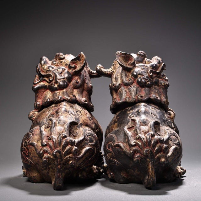 Late 19th Century Pair of Gilt Bronze Guardian Lion Censers, 4200g Total, Foo Dog Incense Burners For Sale - Image 10 of 10