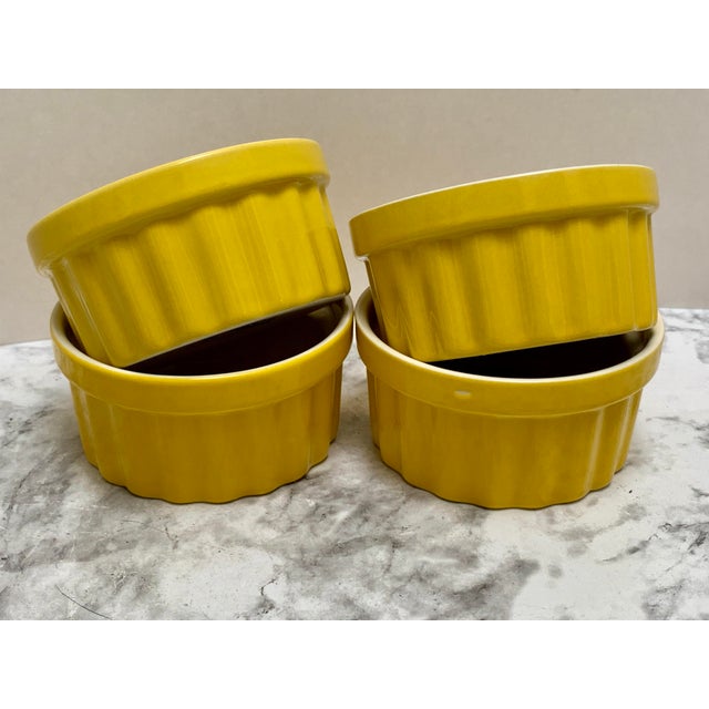 Ceramic Pottery Ceramic Yellow & White Ribbed Ramekins, Set of Four For Sale - Image 7 of 7