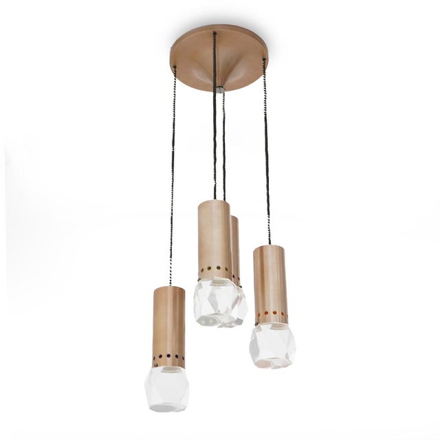 4-Pendant Chandelier with Acrylic Glass Diffusers by Gaetano Missaglia, 1960s For Sale - Image 4 of 14