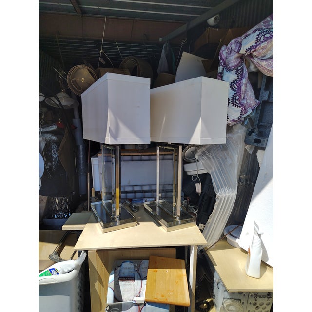 Glass Contemporary Elegant Crystal Slab Lamps by Global Views a Pair For Sale - Image 7 of 8