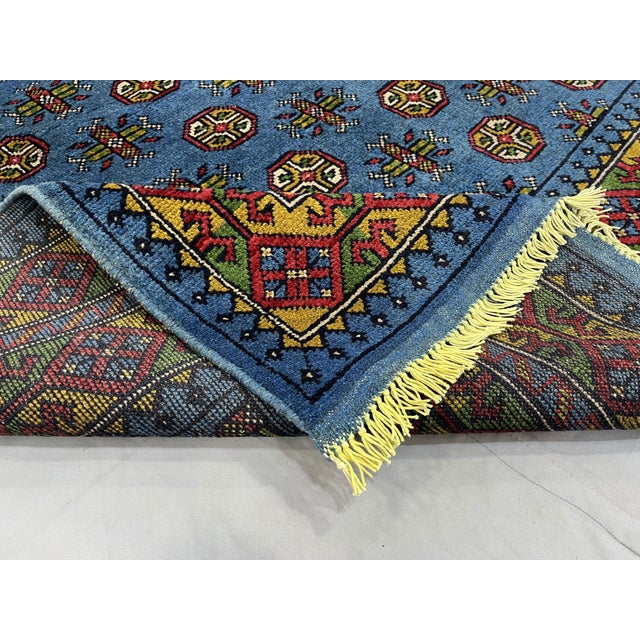 5'1" X 6'5" Blue Turkmen Mori Gul Geometric Rug For Sale - Image 14 of 17