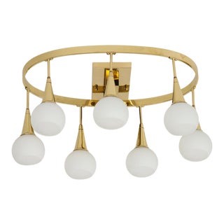 1960s Brass and White Globe Chandelier For Sale