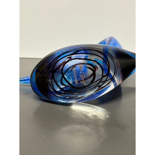 Vintage Used Dale Tiffany Blue Handcrafted Art Glass Sculpture Sailboat For Sale - Image 6 of 6