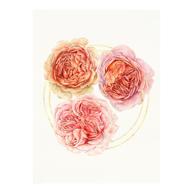 Three Roses - Floral Watercolor Painting on Paper Original Artwork by Anna Kudriashova For Sale