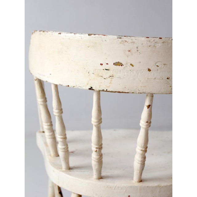 Antique White Painted Windsor Captain's Chair With Spindle Back For Sale - Image 13 of 16