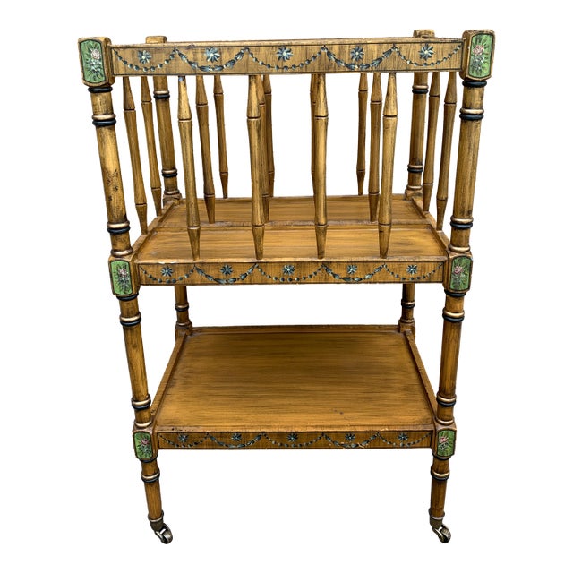 1960s French Country Painted Canterbury Book Stand With Floral Detail For Sale