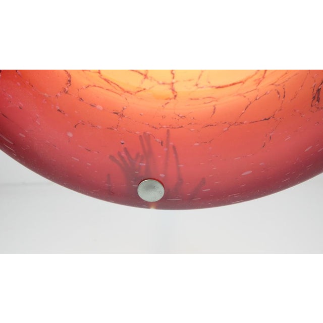 Beautiful pendant lamp from the 1930s. Large bowl-shaped lampshade made of ikora glass from wmf with the typical...