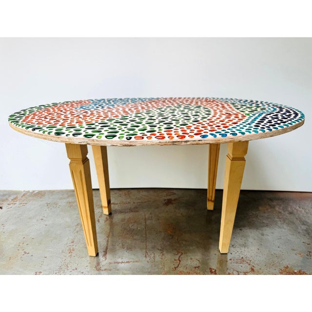 1967 Signed Psychedelic Glass Mosaic Coffee Table Studio Craft Folk Art For Sale - Image 4 of 14