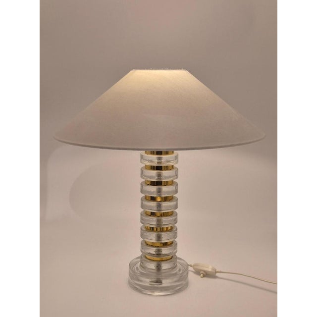 Mid-Century Modern Scandinavian Table Lamp with Orrefors Glass and Brass from Carl Fagerlund, 1960s For Sale - Image 9 of 10