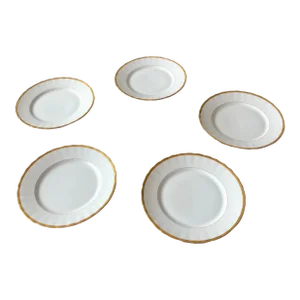 Early 1900s French Gold Beveled Luncheon Plates, Limoges, France-Set of 5
