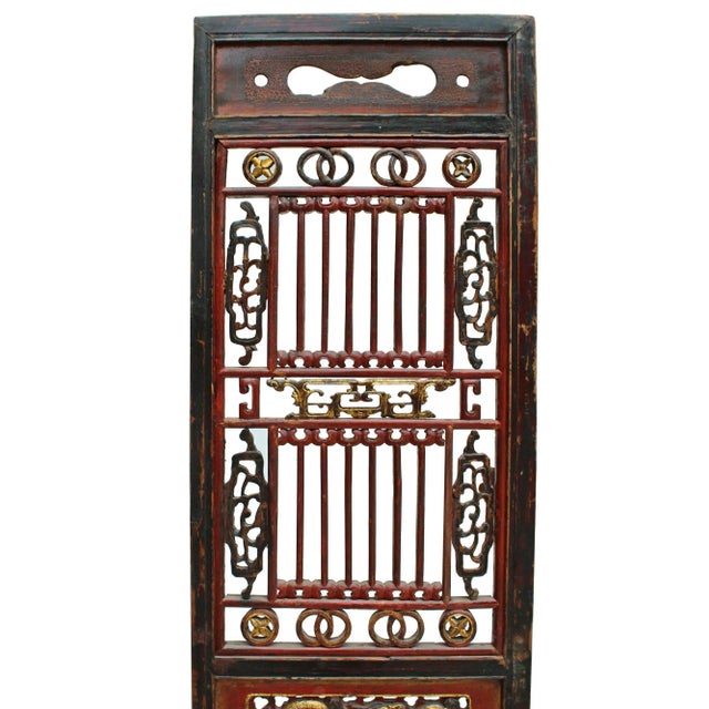 Chinese Chinese Gold Red Brown Graphic Carving Wood Decor Panel For Sale - Image 3 of 8