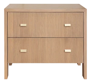 Matthew Izzo Home Andre Natural Oak Two Drawer Side Table With Fluted Detail and Brass Hardware