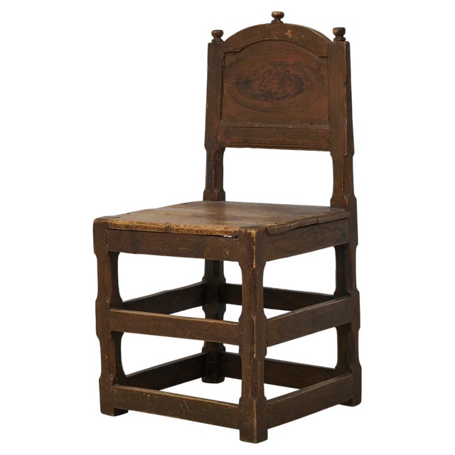 Large Antique Swedish Baroque Brown Pine Chair For Sale