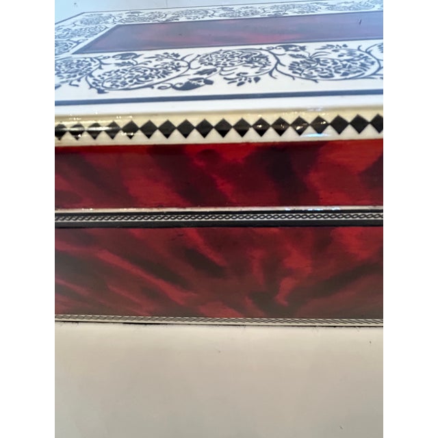 One of a Kind Artist Painted Decorative Red Faux Tortoise Box For Sale - Image 9 of 15