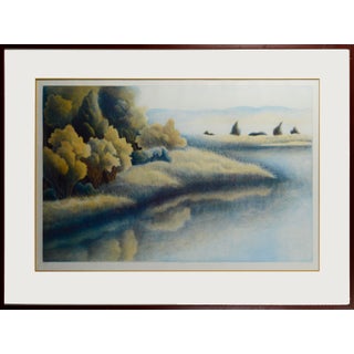 1990s "Haven III" - Large Scale Lakeside Grassland Landscape Lithograph, 50/150 For Sale