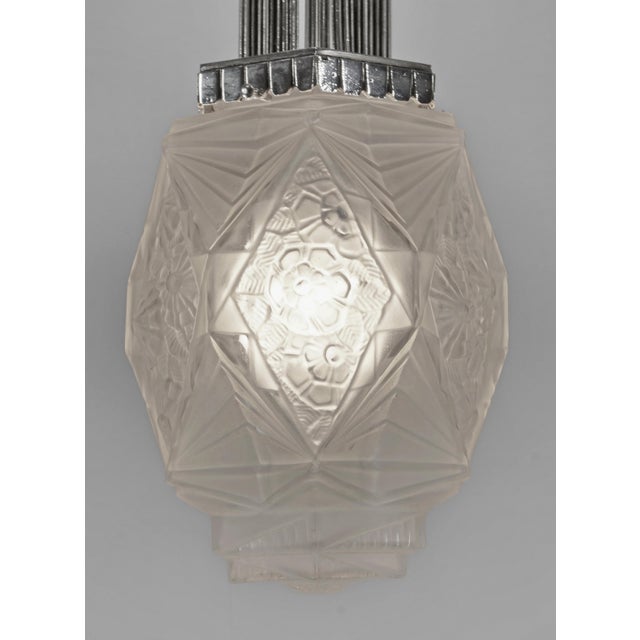 Silver French Art Deco Geometric Skyscraper Pendant Light 1930s by Jean Gauthier Ejg For Sale - Image 8 of 12