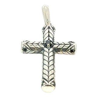 1990s David Yurman Black Diamond Cross Pendant Sterling Silver Estate For Sale