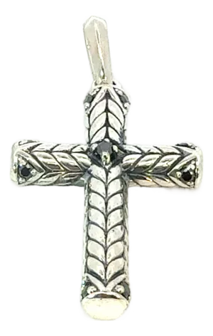 1990s David Yurman Black Diamond Cross Pendant Sterling Silver Estate