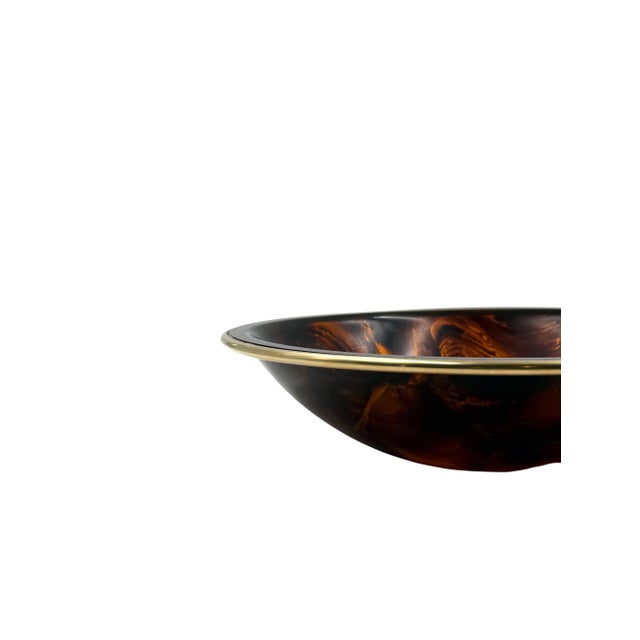 Hollywood Regency Brass and Tortoiseshell Acrylic Bowl, 1970s For Sale - Image 6 of 11