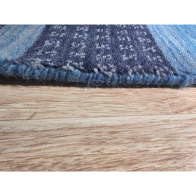2020s 4x6 Handloomed Blue Gabbeh Tribal Geometric Modern Hand Loomed Wool Carpet Rug For Sale - Image 5 of 6