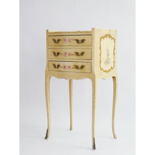 Wood Vintage Venetian Louis XV Hand-Painted Floral Nightstand with Drawers, 1920s For Sale - Image 7 of 13