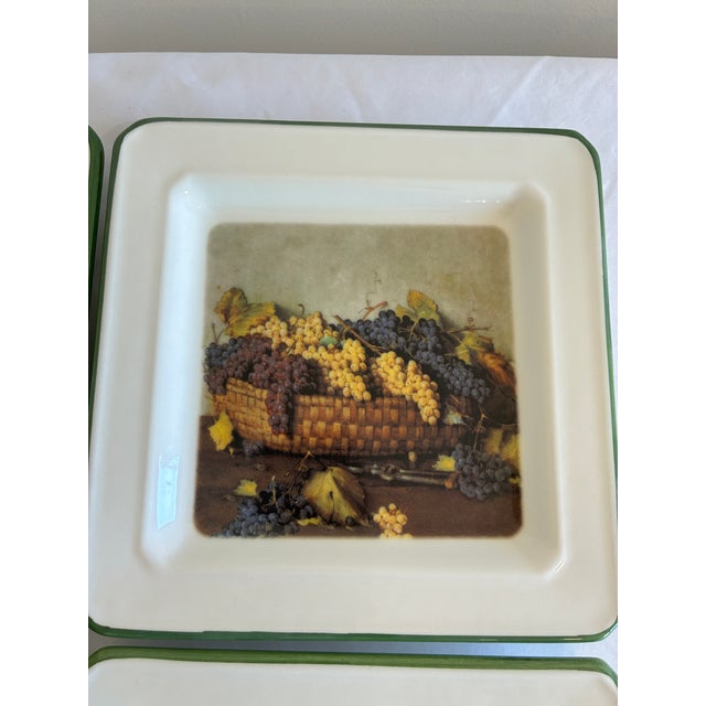 Rustic European Late 20th Century Brunelli Designs Fruit Motif Square Plates – Set of 4 For Sale - Image 3 of 11