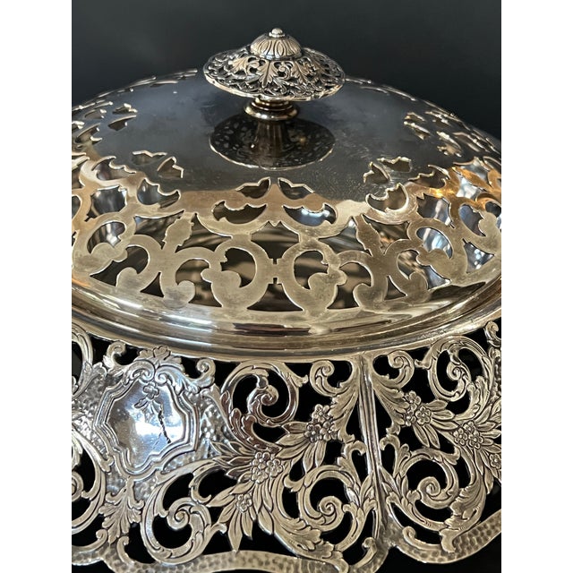 1930s Antique Forbes Silverplate Co Large Reticulated Flower Frog Bowl Serving For Sale - Image 5 of 12