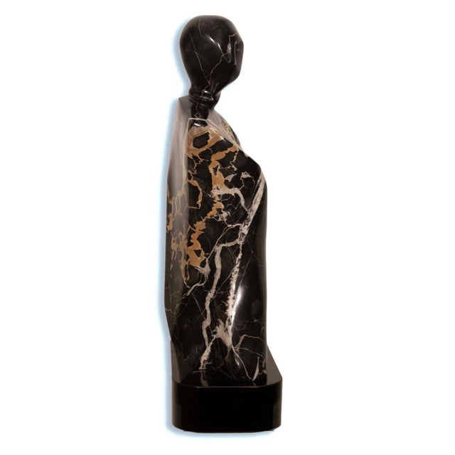 Contemporary Late 20th Century Contemporary Black Marble Abstract Figurative Sculpture on Base Signed Lora Ross For Sale - Image 3 of 11