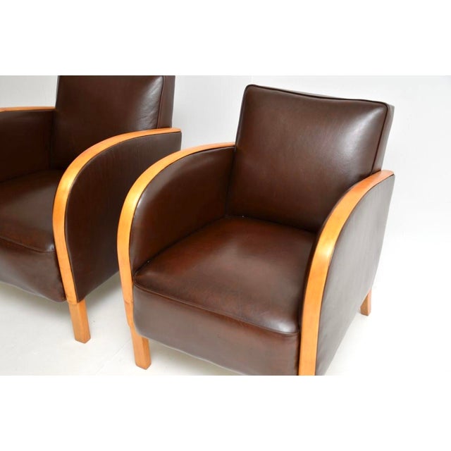 Brown Swedish Art Deco Armchairs in Satin Birch and Leather, 1930s, Set of 2 For Sale - Image 8 of 11